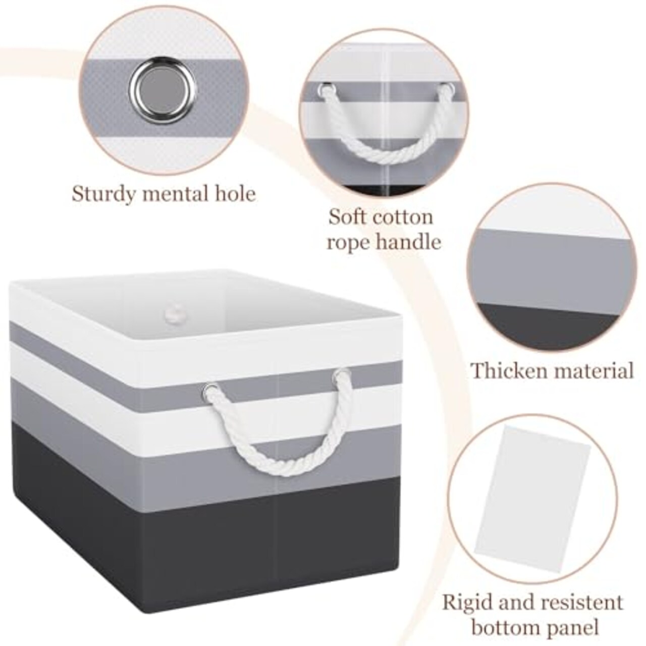 3 Pieces Storage Bin,Collapsible Storage Basket For Organizing,Large Storage Boxes With Rope Handles,Storage Containers,Clothes Organizer,Gradient Grey